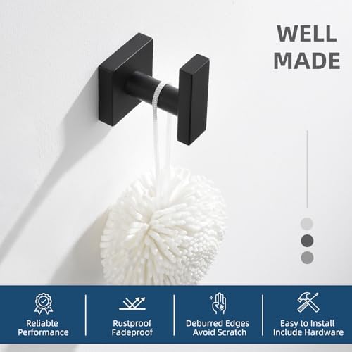 Angle Simple Towel Hook for Bathroom, Robe Coat Hook for Wall, Matte Black - Image 7