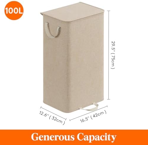 Lifewit Single Laundry Hamper with Lid, Removable Laundry Bags, Beige - Image 6