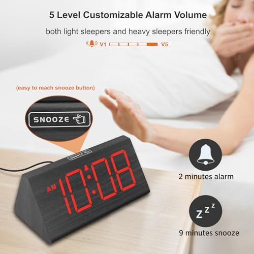 DreamSky Wooden Digital Alarm Clock for Bedrooms with Large Numbers - Image 6