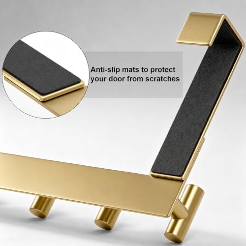 HUFEEOH Over Door Hooks, Stainless Steel Door Hanger with Non-Slip Pads, Easy Install Towel Coat Storage Fits 1-3/4" Thick Door (Gold, Fits 1-3/4" Thick Door - 4 "T” Hooks - 1 Pack) - Image 6
