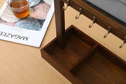 Wood Entryway Tabletop Key Holder Rack,Rustic Burnt Decorative Organizer with Storage Tray and Brass Tone Hooks,Jewelry Key Stand Hanging Organizer - Image 6