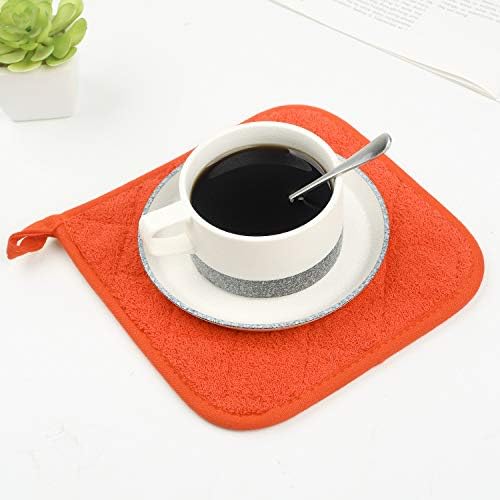 100% Cotton Kitchen Everyday Basic Terry Pot Holder Heat Resistant Coaster Potholder for Cooking and Baking Set of 5 Orange - Image 6