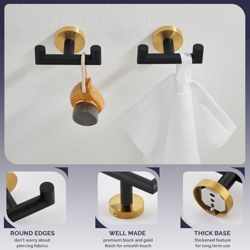 Angle Simple Double Towel Hooks, Bathroom Robe Coat Hook 2 Pack, Black Gold - Image 6