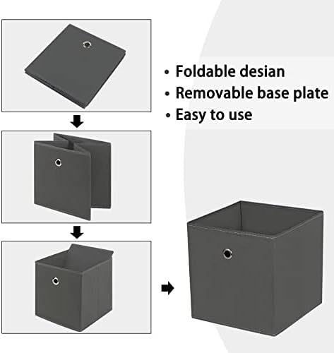 Foldable Storage Cubes Bins ,11 Inch Cloth Storage Cube Fabric Storage Box Cubes Organizer Baskets with Dual Handles for Home Organizer Set of 6 (Grey) - Image 6