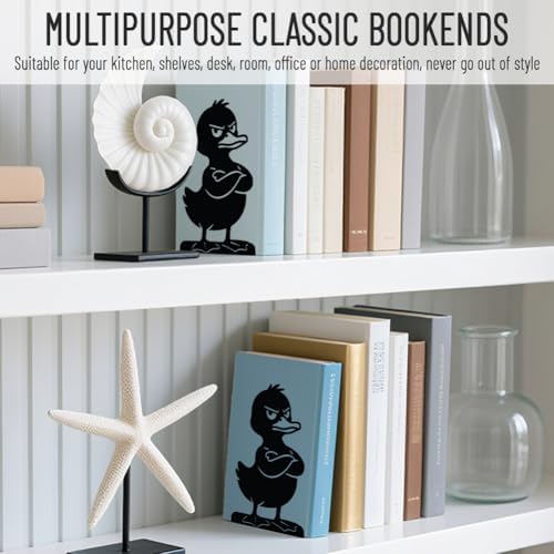 WADORN 1 Pair Metal Bookends for Shelves, Funny Duck Heavy Duty Book Ends - Image 7