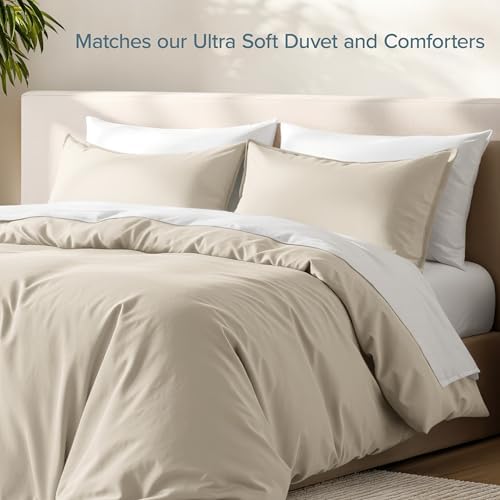 Bare Home Pillow Sham Covers 1800 Ultra-Soft Set of 2 (Queen, Sand) - Image 6