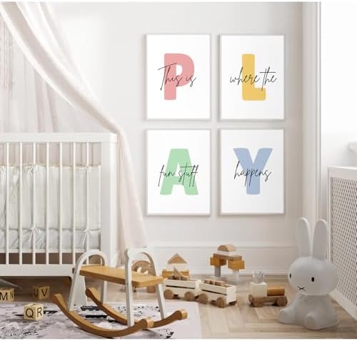 Baccone Kids Playroom Wall Art Decor Play Room Poster Baby Boy Kids Nursery Canvas Wall Decor Toddler Children Playroom Print Artwork Let's Play Sign Pictures for Bedroom 8x10 Inch Set of 4 UNFRAMED - Image 7