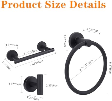 4-Piece Matte Black Bathroom Accessories Hardware Set,Include Double Post Pivoting Toilet Paper Holder,Towel Ring and 2 Towel Hooks - Image 7