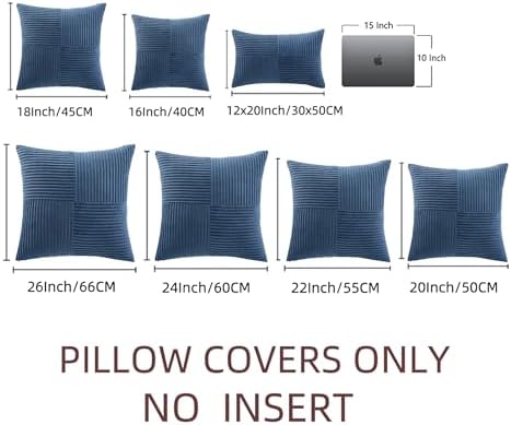 Fancy Homi 2 Packs Dusty Blue Samll Decorative Throw Pillow Covers 14x14 Inch with for Couch Bed Sofa, Rustic Farmhouse Boho Home Decor, Soft Corss Patchwork Corduroy Square Cushion Case 35x35 cm - Image 6