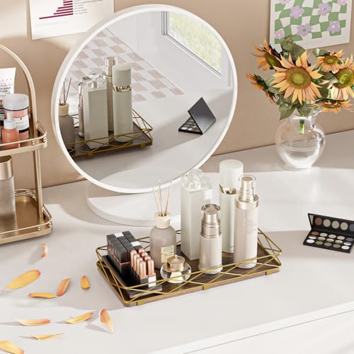 Lixple Toilet Paper Basket, 13" Bathroom Toilet Tank Tray Brown-Gold - Image 6