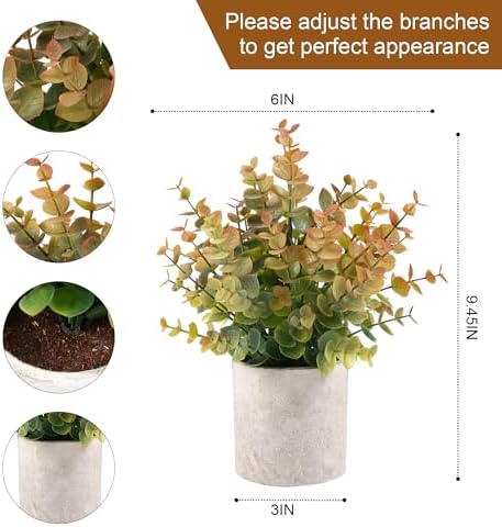 Coferset 2 Pack Small Fake Plants Eucalyptus Potted,Yellow - Image 6