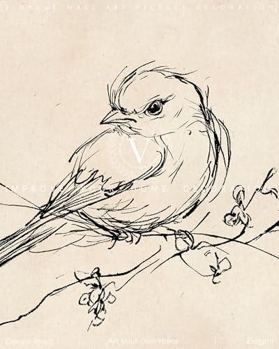 Vodefoad Vintage Sketch Bird Canvas Wall Art Minimalist Bird Sketch Art Prints Painting Retro Antique Nature Line Drawing Wall Picture Farmhouse Beige Decor for Gallary, Bedroom, Bathroom, Office, Desktop Decor - 8x10Inch Unframe - Image 7