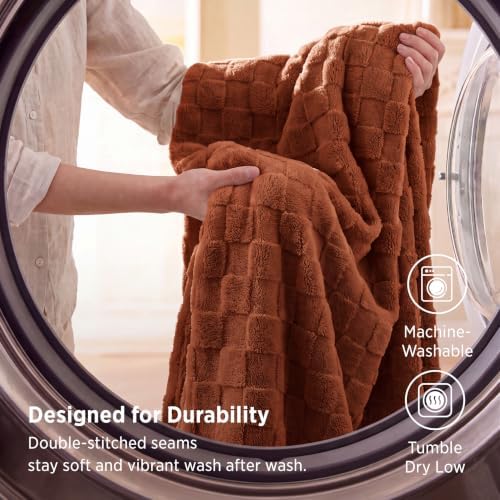 Bedsure Checkered Fleece Throw Blankets for Couch, Burnt Orange 50"×70" - Image 7