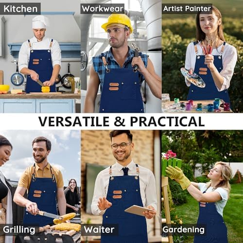 Chef Canvas Aprons with 3 Large Pockets Adjustable Strap for Men Women - Image 6