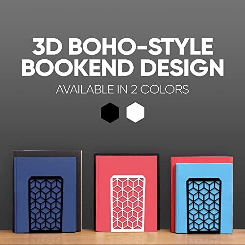 Geomod 3D Cube Black Metal Bookends Decorative for Heavy Books - Sturdy Boho Book Stops - Minimal Book Shelf Stopper - Durable Office Bookends - Weighted Metal Book Holders - 7x4.75 Inches - 2 Pair - Image 6