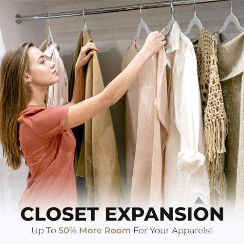 Our Modern Space 100 Pack Velvet Hanger for Shirt Pants Dresses Skirts Suits Jackets - Slim Space Saving Design - Standard Coat Hanger - Sturdy & Durable Design with Shoulder Grooves Hook - Image 6