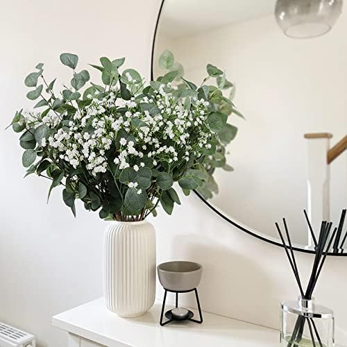 Beferr 5pcs Eucalyptus Stems & 6pcs Babys Breath Artificial Flowers Faux Greenery Bouquets for Wedding Table Centerpiece Home Decor - Image 7