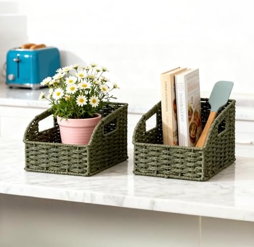 Pantry Baskets for Organizing,Wicker Storage organizers,3Pack,Green - Image 7