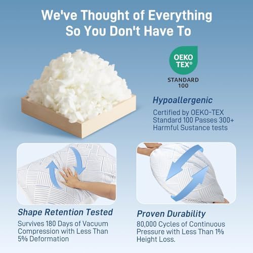 Alkyonos Shredded Memory Foam Cooling Soft Bamboo Viscose Pillow King Size, Adjustable Hypoallergenic Hotel Quality Pillow for Stomach, Back and Side Sleeper, Oeko-TEX Certified - Image 7