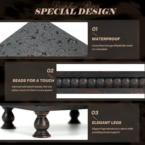EOSAHR Wood Riser with Beaded: Pedestal Stand for Kitchen Decor, Old Black - Image 7