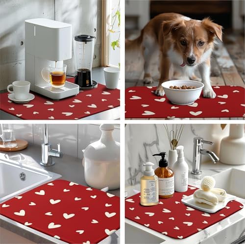 Valentine's Day Love Heart Dish Drying Mat for Kitchen Counter 18x24 Inch Valentine Theme Dish Mats Absorbent Microfiber Dish Draining Mat Reusable Washable Dish Drainer Rack Pad - Image 7