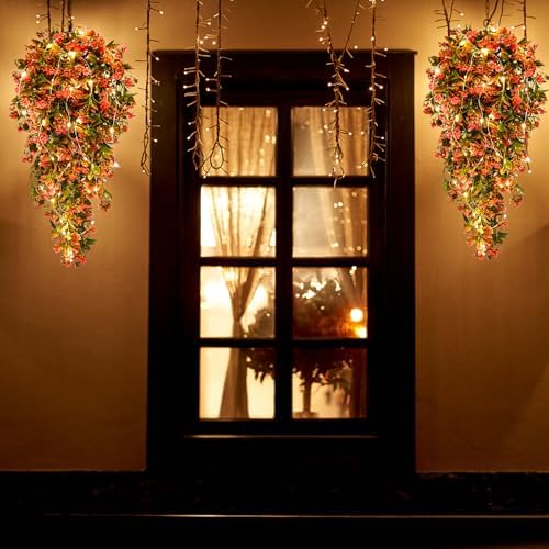 RECUTMS Artificial Fall Hanging Flowers with 30 LED Fairy String Light 2Pcs - Image 6