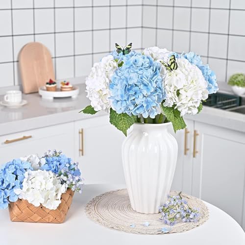 Waipfaru 21" Real Touch White Hydrangea Artificial Flowers with Long Stem & Leaves, Full Latex Faux Hydrangea Flowers for Home Decor Party Floral Arrangements Wedding Bouquets Centerpieces, 5Pcs - Image 7