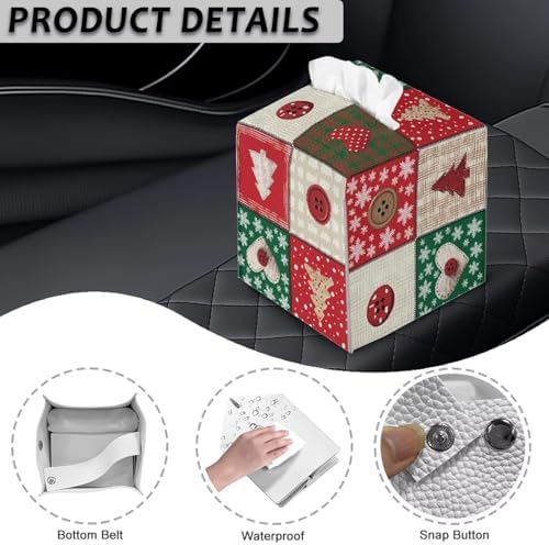 Christmas Theme Tissue Box Cover 5x5x5 inch Leather Tissue Paper Box Napkin Dispenser Organizer Holiday Home Facial Paper Dispenser for Office Bedroom Car - Image 5