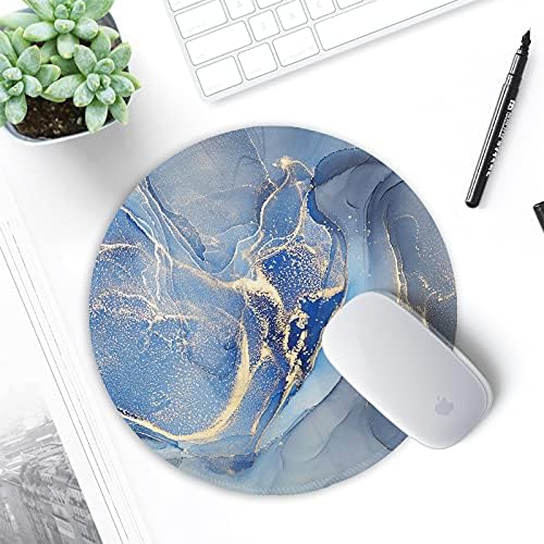 ITNRSIIET Round Mouse Pad with Stitched Edge Premium-Textured Waterproof Non-Slip Rubber Base Desktop Protection Mat Diameter 8.7 inches, Blue Marble Texture - Image 7