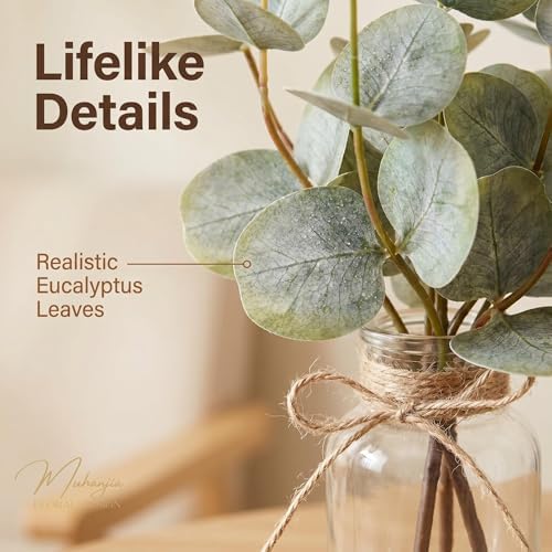 Muhanjia Artificial Eucalyptus Stems in Glass Vase with Faux Water,3Pcs Fake Plant with Double-Sided Green Leaves for Centerpiece(Double-Sided Green Eucalyptus) - Image 6