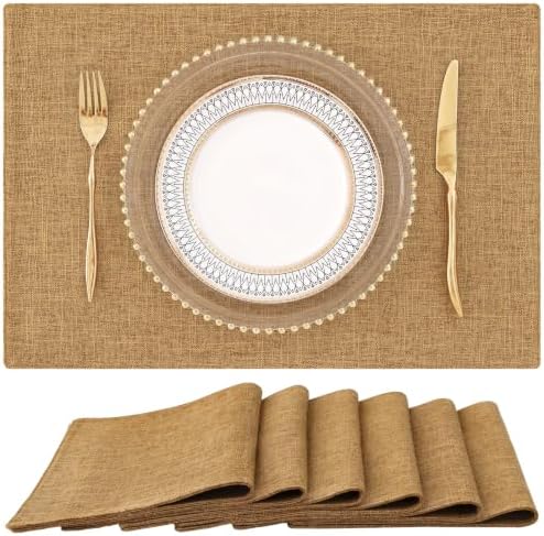 homing Faux Cotton Linen Placemats Set of 6, Cloth Dining Table Mats by homing