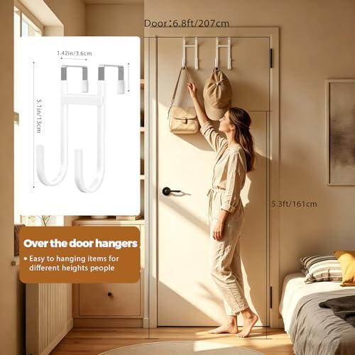 BAKON Over‑the‑Door Hooks, Fits 1‑3/8" Interior Doors, 2 Pack No Drill Anti‑Scratch Rubber Hangers for Coat, Towel, Bag & Key, Bathroom, Bedroom & Kitchen, White - Image 6