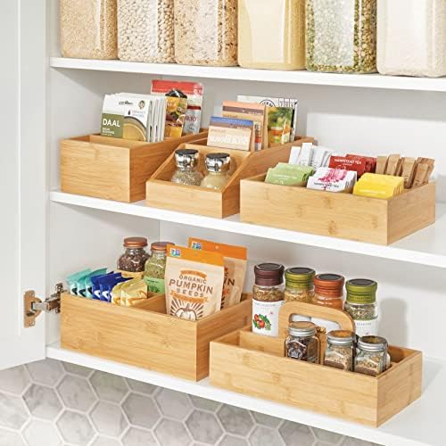 mDesign Bamboo Tea & Food Storage Organizer Container Box - Wooden Holder Case for Tea Bags, Coffee, Snacks, Sugar, Sweeteners, and Small Packets - Echo Collection - Natural Wood - Image 6
