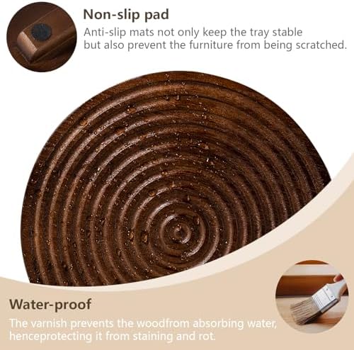 Round Decorative Tray Farmhouse Bathroom Decor Wood Riser, 10" Walnut - Image 6