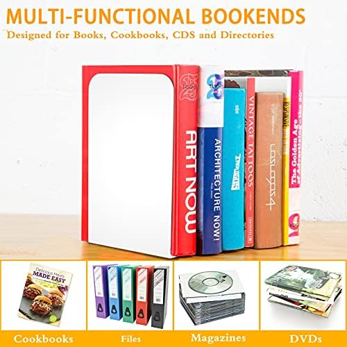 VFINE Bookends 1 Pair, White Metal Book Ends, Bookends for Shelves, Book Stopper for Heavy Books, Book Dividers for Home Office - Image 6