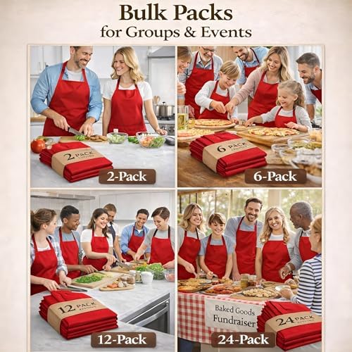 2/6/12/24 Pack Waterproof Aprons Bulk with Pockets, Polyester and PVC Coated Chef Aprons for Cooking, Painting, BBQ - Image 7