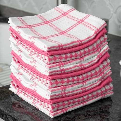 T-Fal Premium Waffle Dish Cloths: Highly Absorbent, Super Soft Long Lasting - 100% Cotton, 12"x13" Towel for Cleaning & Drying, (12-Pack), Pink - Image 4
