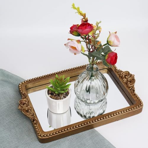Hanna Roberts Vintage Gold Tray with Mirror Glass Base | Card Holder for Guests During Occasions and Events or Decorative Home and Vanity Organizer (Gold) - Image 6