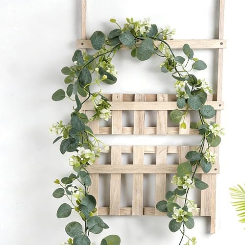 2 Pcs Artificial Eucalyptus Garland 5.9 Ft Faux Hanging Eucalyptus Leaves Vines with Flowers for Home Wedding Party Wall Decoration - Image 7
