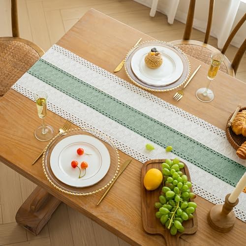 FEXIA Boho Table Runner for Home Decor 12x60 Sage Green Fall Decorations - Image 7