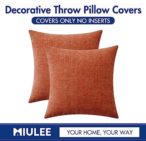 MIULEE Pack of 4 Couch Throw Pillow Covers 18x18 Inch Soft Burnt Orange Chenille Pillow Covers for Sofa Living Room Solid Dyed Pillow Cases - Image 6