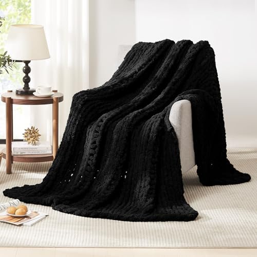 L'AGRATY Chunky Knit Throw Blanket for Couch, 50'' x 60'' Knit Throw, Black - Image 7