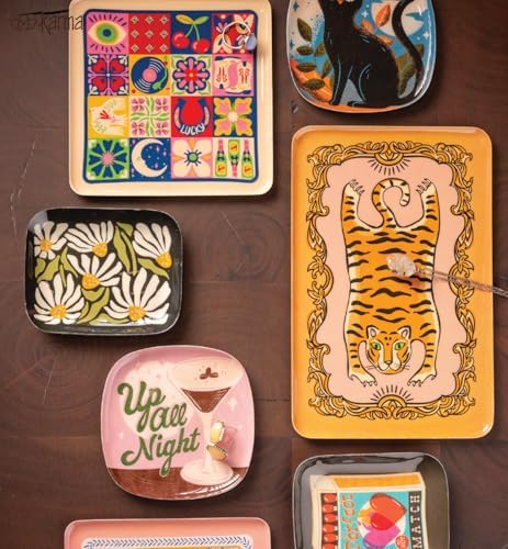 Karma, Enamel Trinket Tray, Square Colorful Ring Bowl, Jewelry Dish Tray for Rings Bracelets Necklace, Large, Tile - Image 6