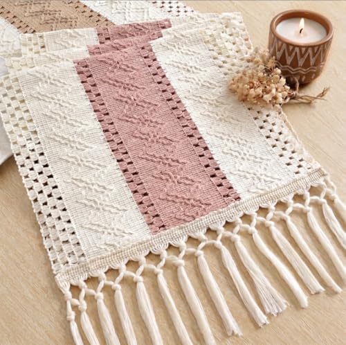 FEXIA Boho Table Runner with Tassels for Home Decor 12x72 Inches Pink by FEXIA