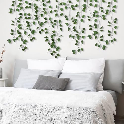 CEWOR 48 Pack 7 Feet Artificial Ivy Garlands, Fake Vines Greenery Hanging Plants Green Leaves Backdrop for Room Bedroom Wall Decor, Jungle Themed Party Wedding Decorations - Image 7