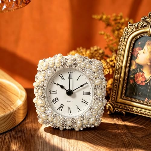 Vintage Table Clock, Silver Shelf Clock, Small Clock for Home Bedroom Office Desktop Decor - Image 7