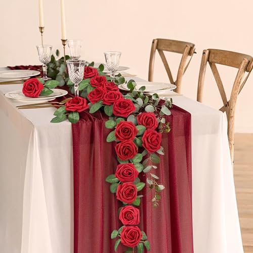 Mocoosy 50 Pcs Artificial Flowers Red Roses Bulk, Real Looking Foam Fake Roses with Stems Bulk DIY Wedding Bouquet Floral Arrangement Bridal Shower Centerpieces Party Home Table Decorations - Image 6
