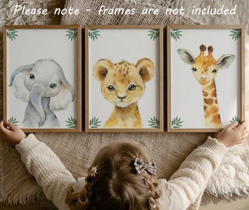 Baby Safari Animals for Girl or Boy Nursery Bedroom, Set of 3 Unframed Wall Art Prints, Jungle Leaves Posters, Nursery Decor Gift, Giraffe Elephant Lion (8x10) - Image 7