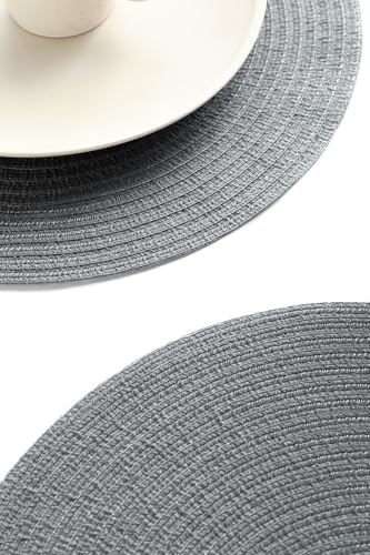 Floroom 15 Inch Round Braided Placemats Set of 4, Washable Heat Resistant Cotton Polyester Circle Place Mats for Kitchen Dining Table - Charcoal Grey - Image 5