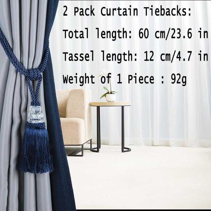 BEL AVENIR 2 Pack Curtain Tiebacks Hand-Woven Holdbacks Tassels Tiebacks - Image 6